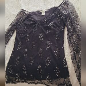 Black silver partyshirt partially lined in black